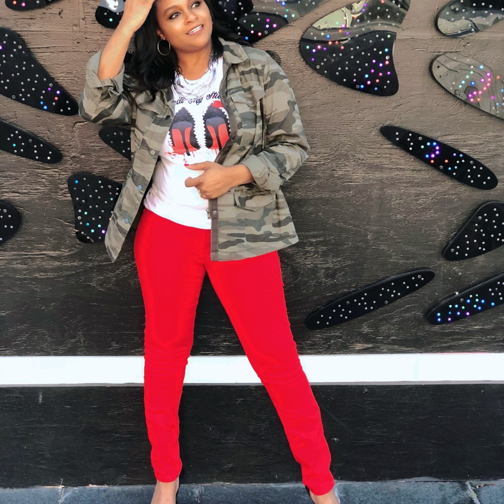 Camouflage Jacket with Red Pants